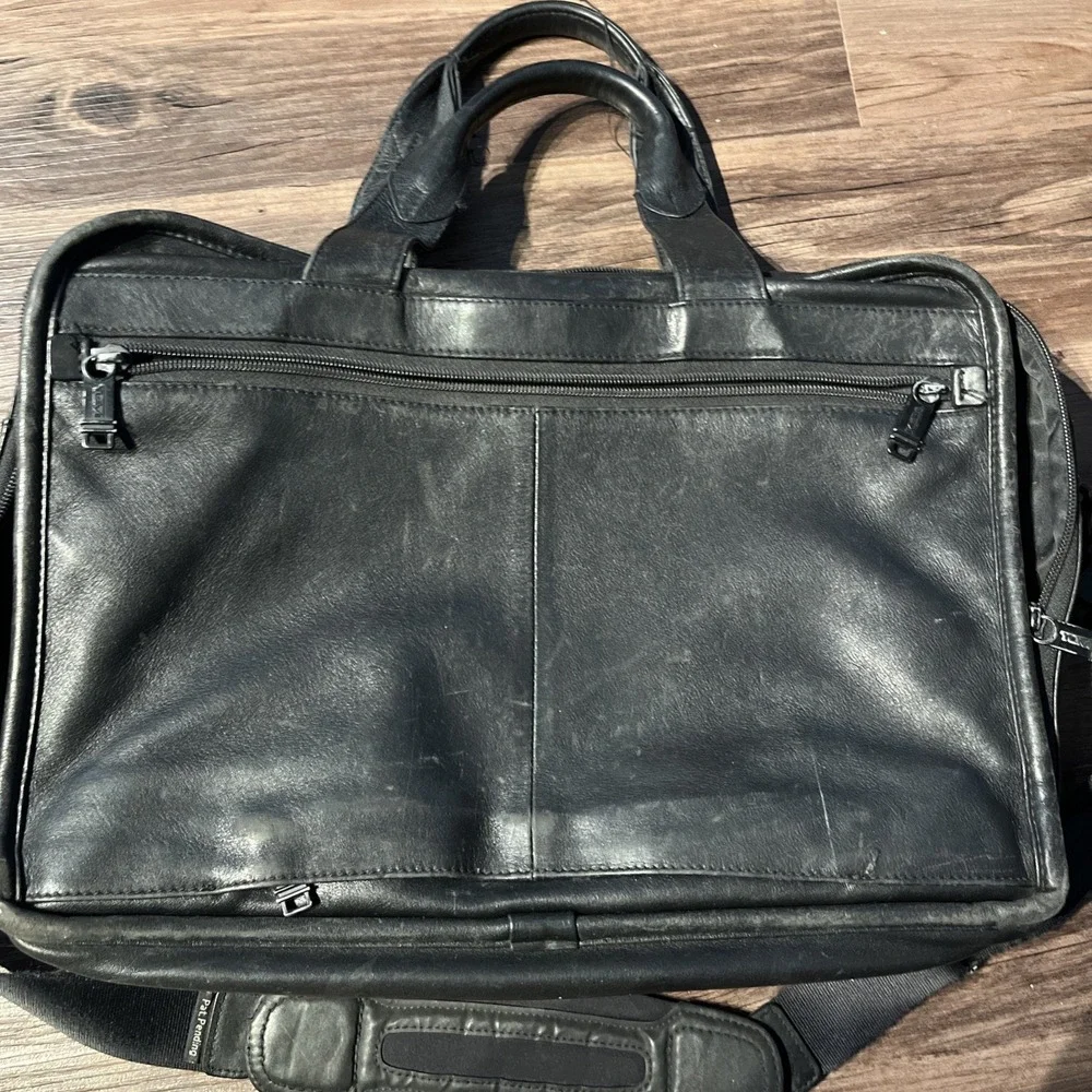 Tumi Alpha 96141DH2 Black Leather Briefcase Laptop Messenger Shoulder Bag Mens